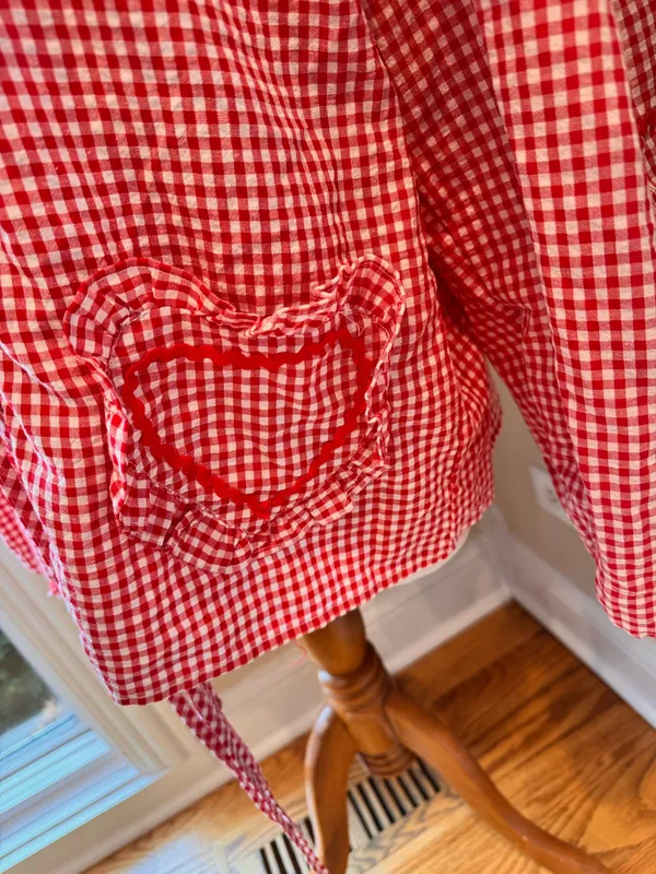 Red Gingham Sweetheart Tie Front Top Jacket Hearts Lightweight S - Image 6