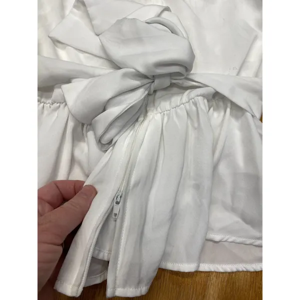 Rowa Peplum Tank Womens Small White Silk Lined Tie Preppy Wide Strap Top B61 - Image 7