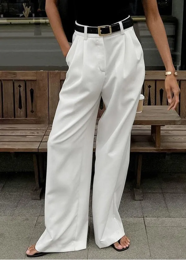 Commense Solid Wide Leg Pants Without Belt size small White - Image 2
