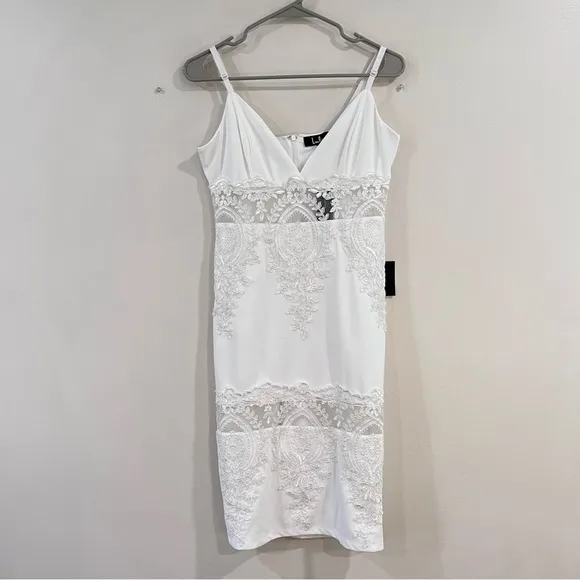 NWT Lulus Can't Deny It White Lace Sleeveless Bodycon‎ Midi Dress MEDIUM - Image 5
