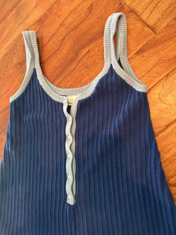 Rue Stiic 100% Cotton Blue Knit Romper Size Medium - Image 6