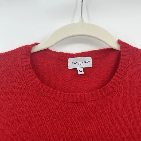 Women's Red Sweater Bianco & Blu Merino Wool Blend Christmas Bright Italy Relax - Image 4