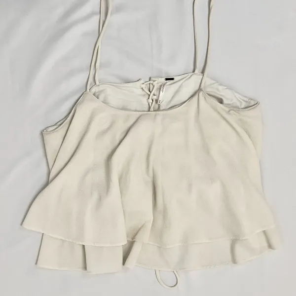 Free People Tropical Wave Cream Lace Back Crop Tank Top - M - Image 3