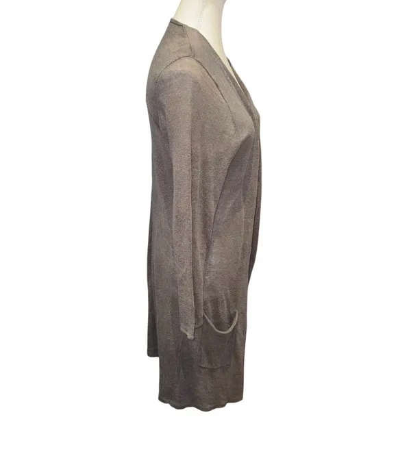 Gray 100% linen open front lightweight semi sheer duster cardigan sweater - Image 4