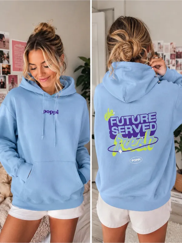 Poppi x Target Light Blue Graphic Hoodie Women’s Small - Image 2
