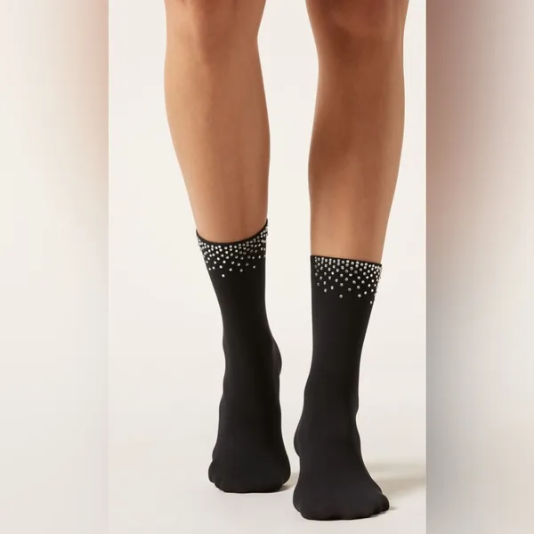 NWT Calzedonia Black Rhinestone Diamanté Ankle Socks One Size - Image 2