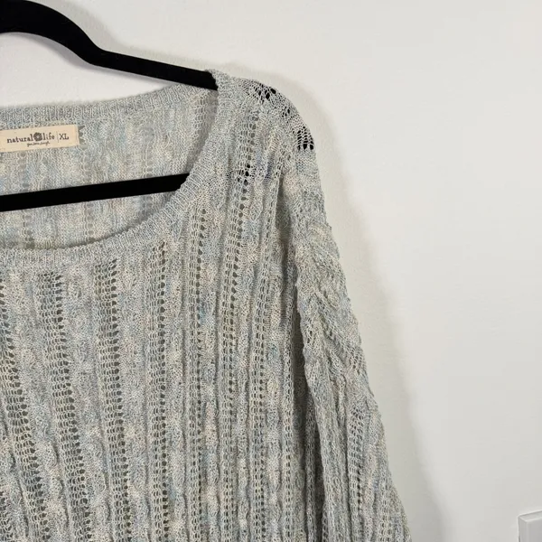Natural Life Chunky Open Knit Sweater Blue Metallic Yarn Cotton Linen Womens XL - Image 3