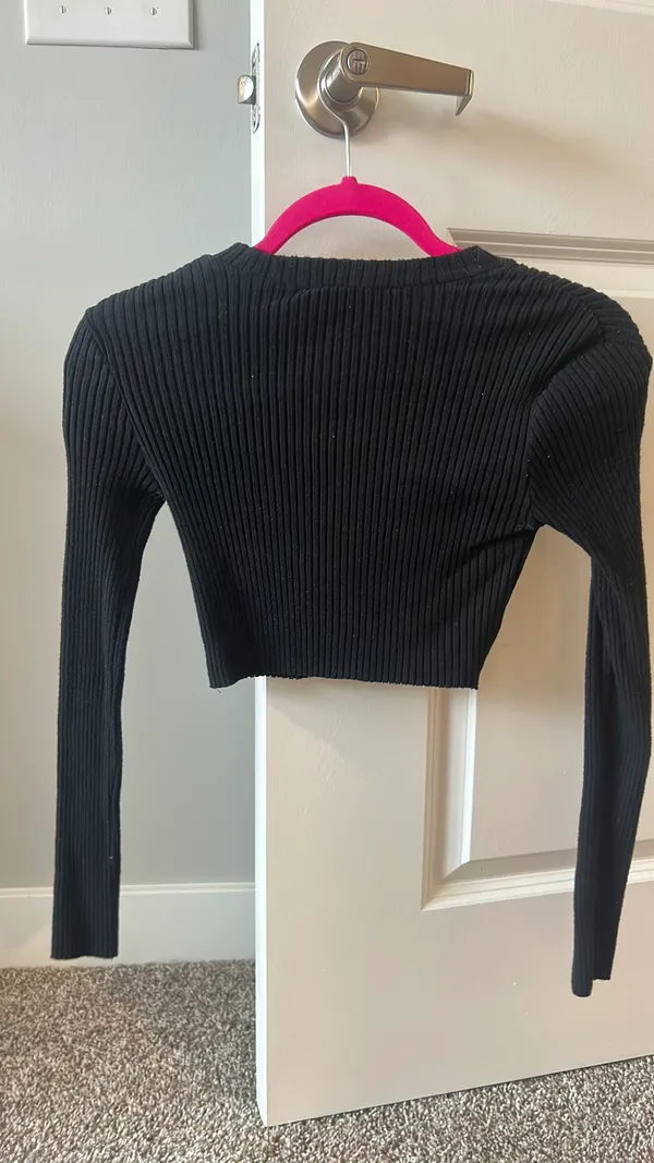 ZARA Black Cropped Ribbed Long Sleeve Top Knit - Image 2