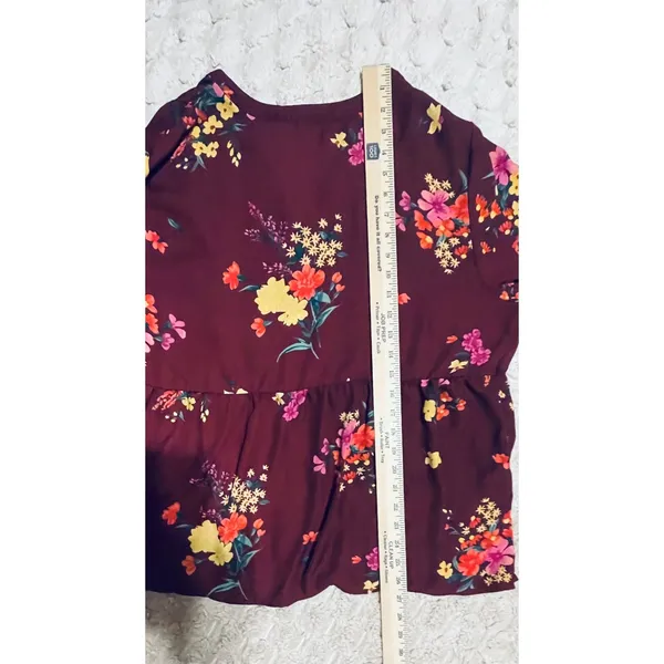 Old Navy Burgundy Floral V-Neck Peplum Blouse‎ Long Sleeve Top - Image 12