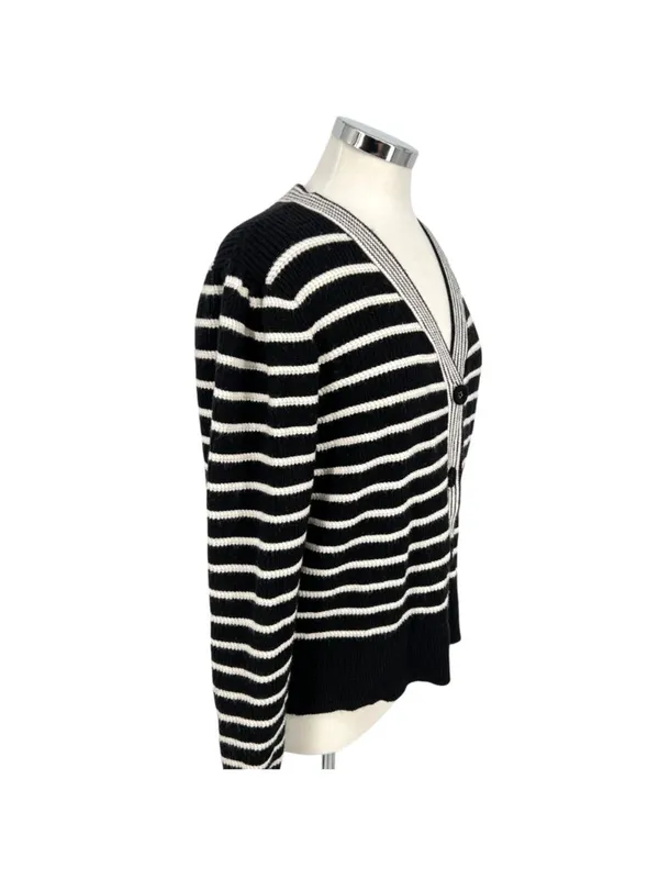 Bagatelle Striped Cardigan Sweater Preppy French Girl Black Ivory Size Large - Image 3