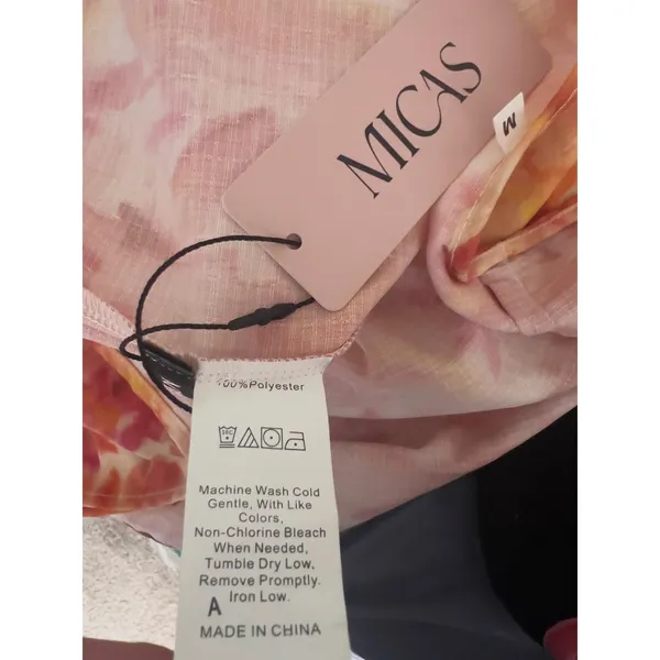 Micas Floral Ruffle Cut Out Maxi Dress Orange Pink Watercolor Size M NWT - Image 16