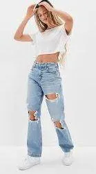 American Eagle curvy 90s high rise straight distressed jeans - Image 2