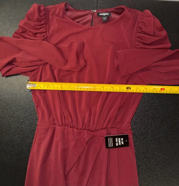 Express‎ Women's Burgundy Puff Sleeve Wrap-Front Dress Size XS - Image 5