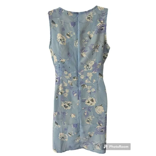 Tickets Shift Dress Medium Sky Blue, Sleeveless, Floral Zip - Image 2