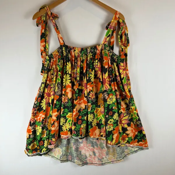 Free People Bali Moroccan Floral Tie Shoulder Tunic‎ Top Black Lace Small - Image 2