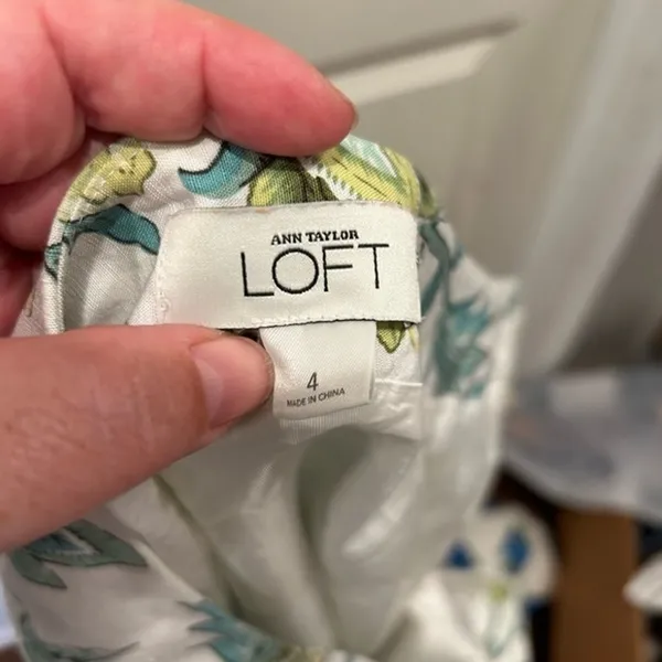 Ann Taylor LOFT Women 4 White Green Teal‎ Floral Linen Blend A-Line Mini Skirt - Image 8