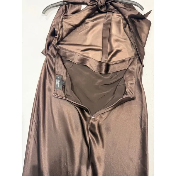 Retrofête Ester Dress brown satin halter Macy dress open back size Large - Image 10