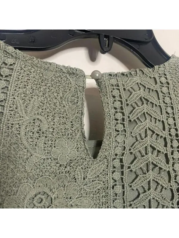 Tea n rose green lace crochet short sleeve midi dress prairie boho modest - Image 7
