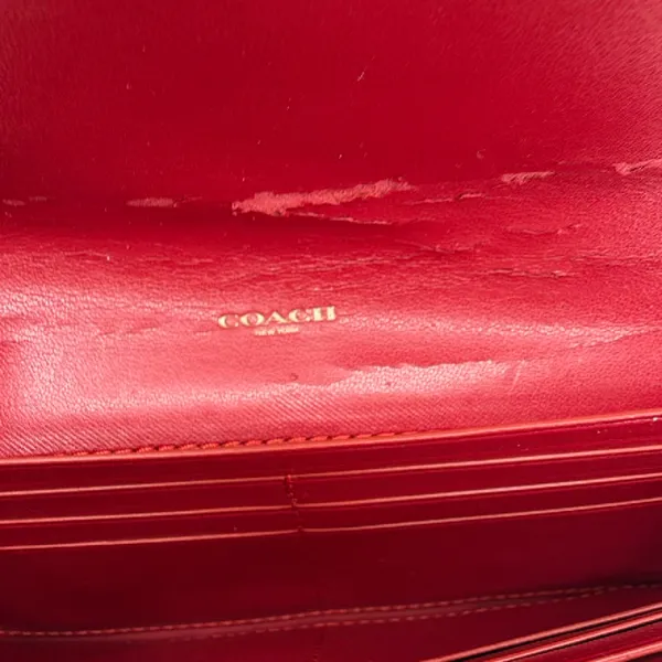 Coach Signature Flap Brown Burgundy Coated Canvas Leather Wa - Image 6
