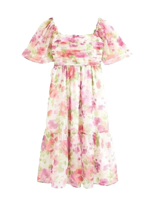 Abercrombie & Fitch Emerson‎ Angel Sleeve Midi Dress Floral Pink Green NEW Small - Image 8