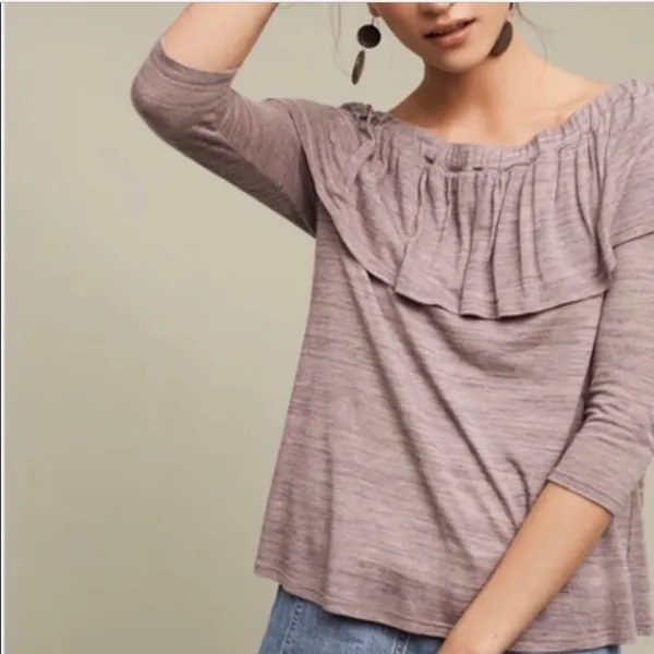 Anthropologie Dolan Charla Heather Off Shoulder Ruffled Neckline Top Med - Image 3