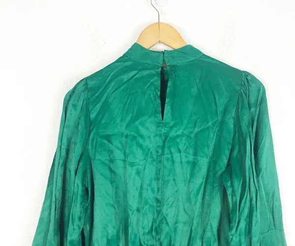 Zara Green Satin Mock Neck Faux Wrap Mini Dress Small Long Sleeve 1165/259 - Image 12