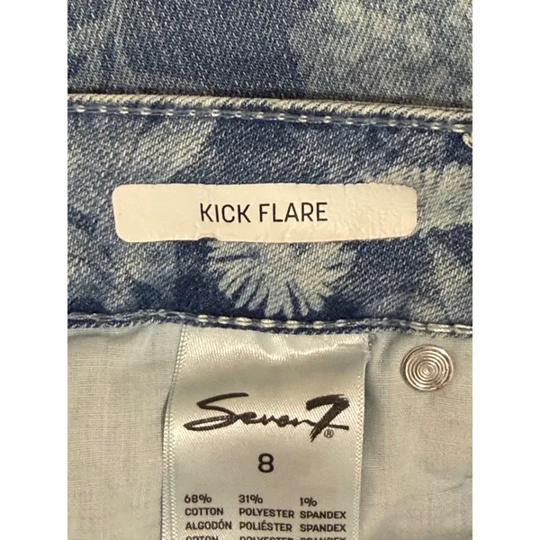 Seven7 Women Pathway Floral Kick Flare Jeans Blue White Raw Hem Size 8 Boho - Image 4