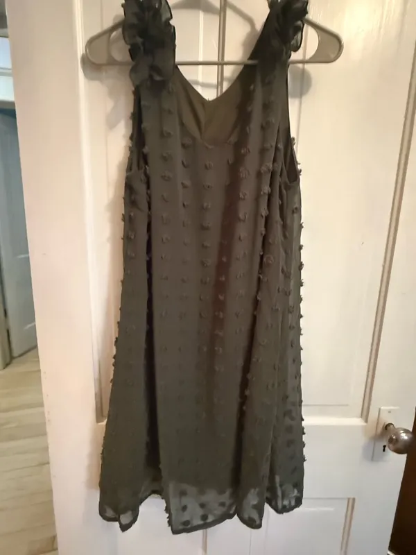 Olive Swiss Dot Dress Green Size L - Image 3