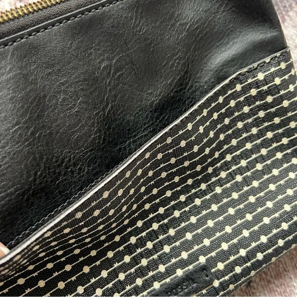 Fossil Fiona Crossbody Bag Coated Canvas Key Print Stripe Black White Brown - Image 8