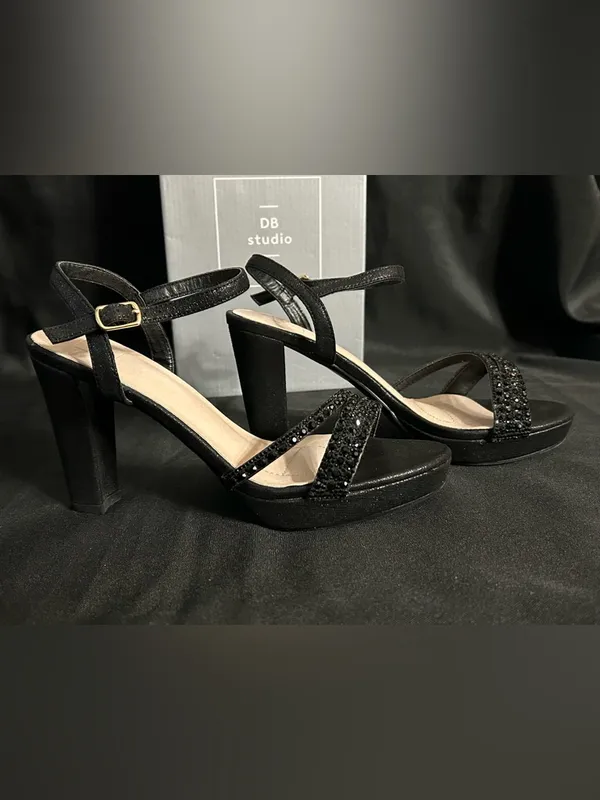 David’s Bridal Women’s Black Rhinestone Prom Party Dress Heels In Box SZ 7.5 - Image 5