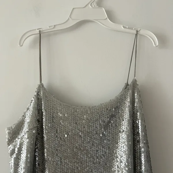 Nasty Gal Sequin Silver Strappy Mini Dress Size 4 - Image 4