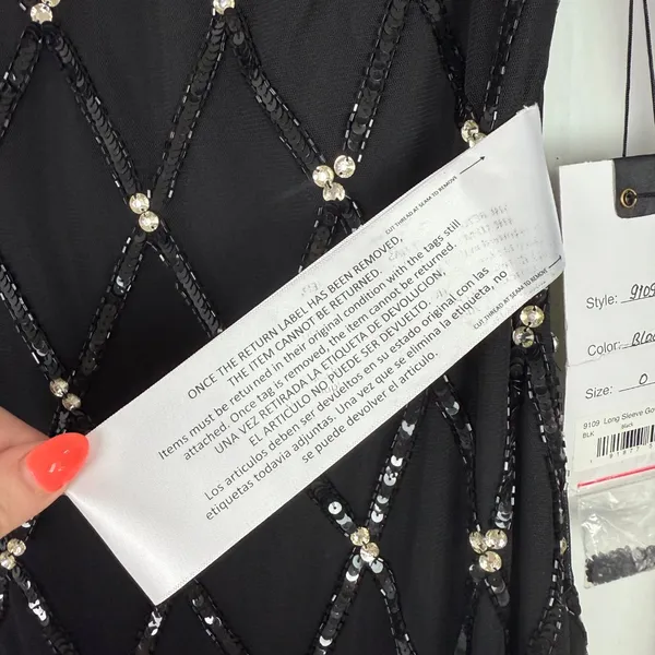 NWT Mac Duggal #9109 Sequin Embellished Long Sleeve Gown Dress Black Size 0 NEW - Image 9