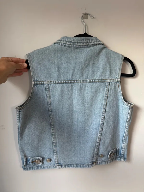 VTG Y2K SHE SAID Denim Vest Jacket Light Blue Light Wash Barn Vest Cotton L - Image 8
