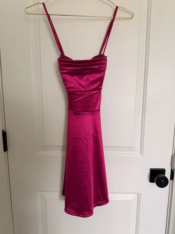 Windsor Magenta Satin Sequin Skater Mini Dress - Image 2