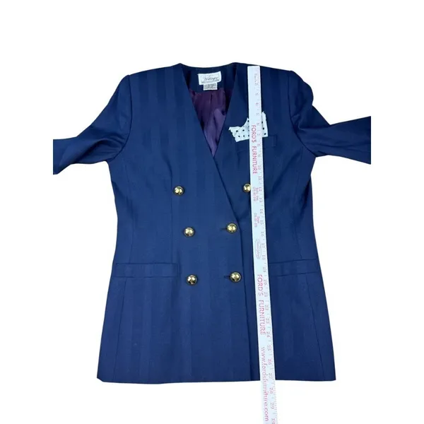 Vintage 80s Worthington Petite Navy Blue Blazer Double Breasted 6P Power Suit - Image 5