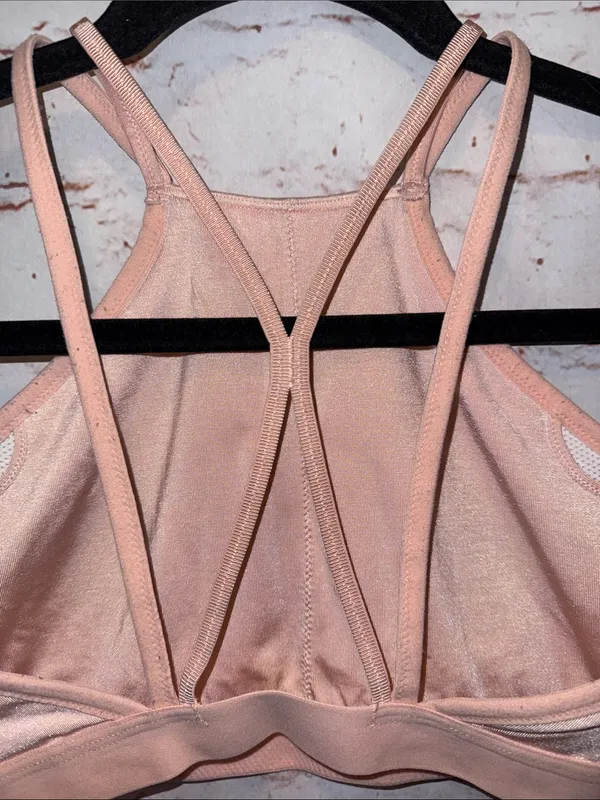 Nike Pink High-Neck Strappy Sports Bra no pads Med pullover gym workout - Image 5