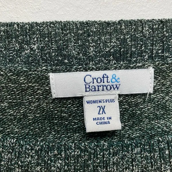 Croft & Barrow Knit Blouse Women 2X Green 3/4 Sleeve Preppy Casual Galaxy Stripe - Image 3