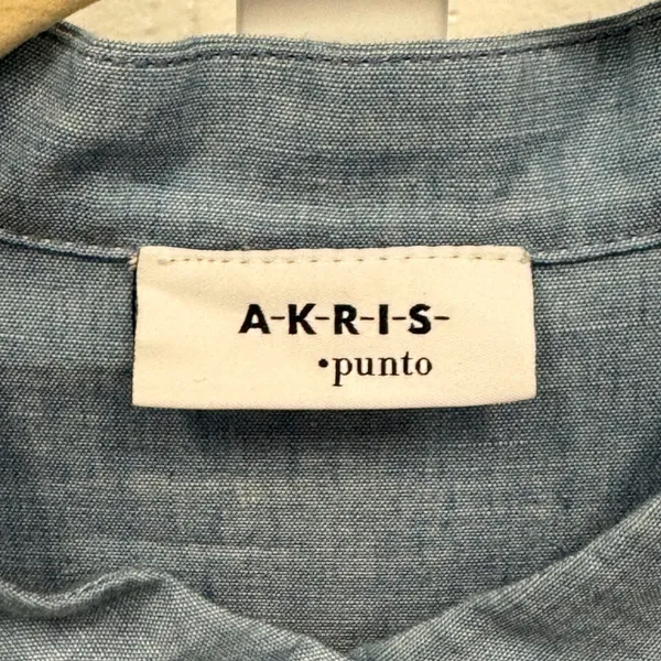 Akris Punto Blue Chambray Mandarin Collar Pleated Sleeve Blouse 4 Quiet Luxury - Image 8