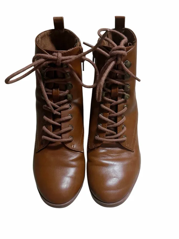 LOFT Brown Lace Up Vegan Leather Block Heel Boots Size 5.5 - Image 2
