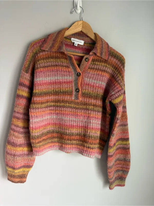 Something Navy Striped Polo Sweater Small - Image 2