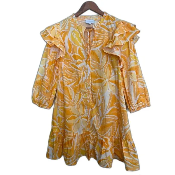 Sugarlips Floral Ruffle Mini Dress Yellow Size M Cotton - Image 2