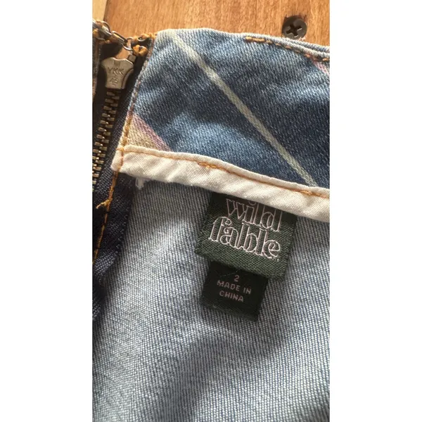 Wild Fable Blue Striped‎ Denim Mini Skirt Size 2 Back Zip Stretch A-Line Retro - Image 3