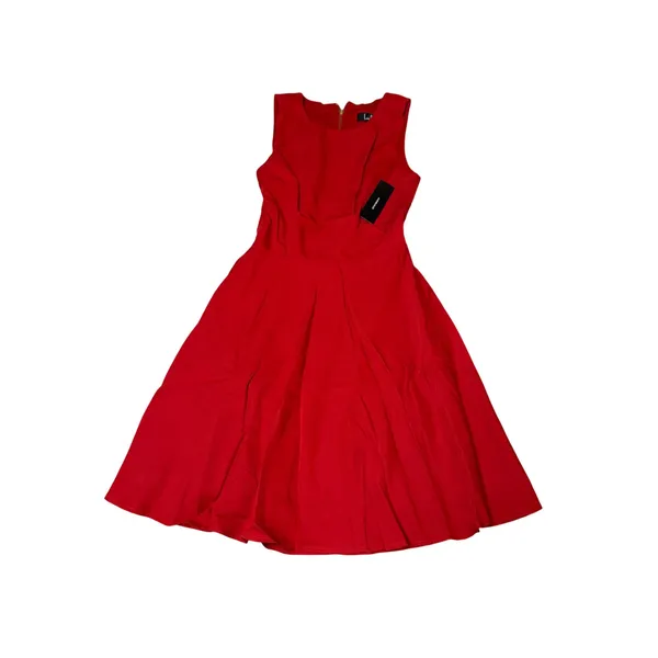 NWT Lulus Skater Dress Size XS Just‎ Us Solid Red Keyhole Back Zip Sleeveless - Image 2