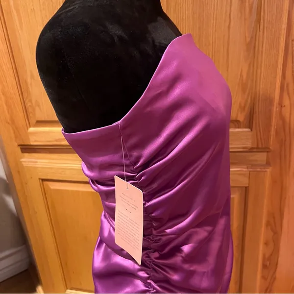 BHLDN Selena Strapless Stretch Satin Slip Ruched Midi‎ Dress Purple Size Medium - Image 8