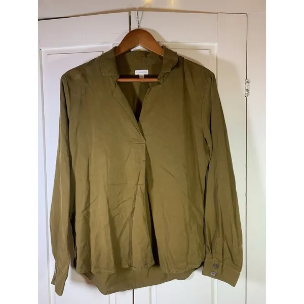 Garnet Hill Popover Lagenlook Blouse Womens 8 Brown‎ Lyocell Flowy Office Church - Image 2