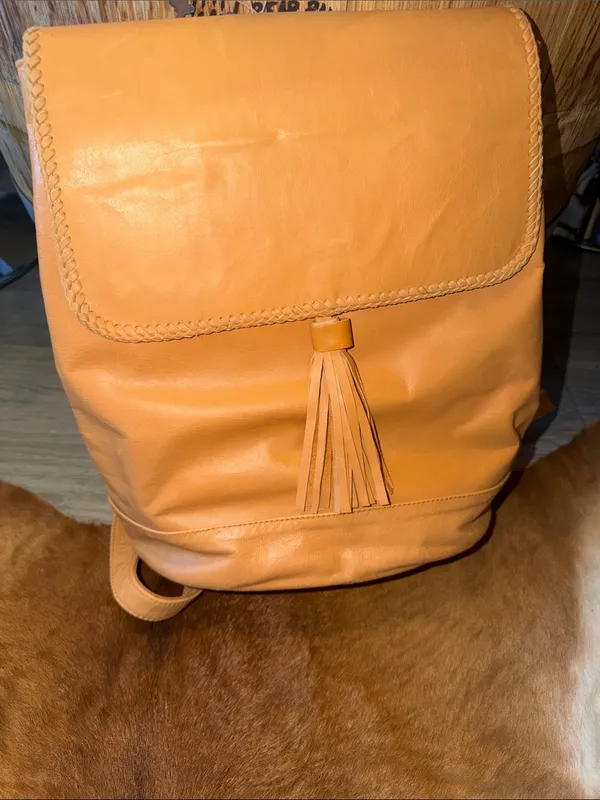 $258 Sensea Real Leather Moss Backpack Tan Boho Tassel Large Full-Size - Image 3