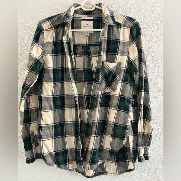 American Eagle Boyfriend Fit Plaid Flannel Shirt Size S 100% Cotton - Image 8