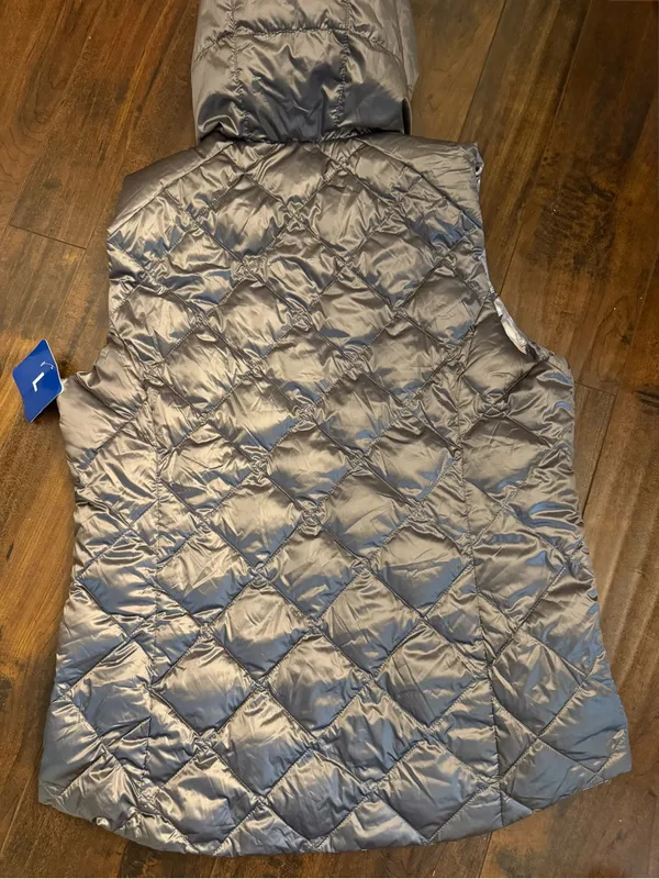 NEW Gerry Reversible Packable Down Vest Silver Abstract Geo to Solid Quilted Lg Gray - Image 6
