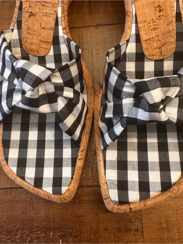 STUART WEIRZMAN‎ Gingham Knot Cork Slide Sandals - Image 2