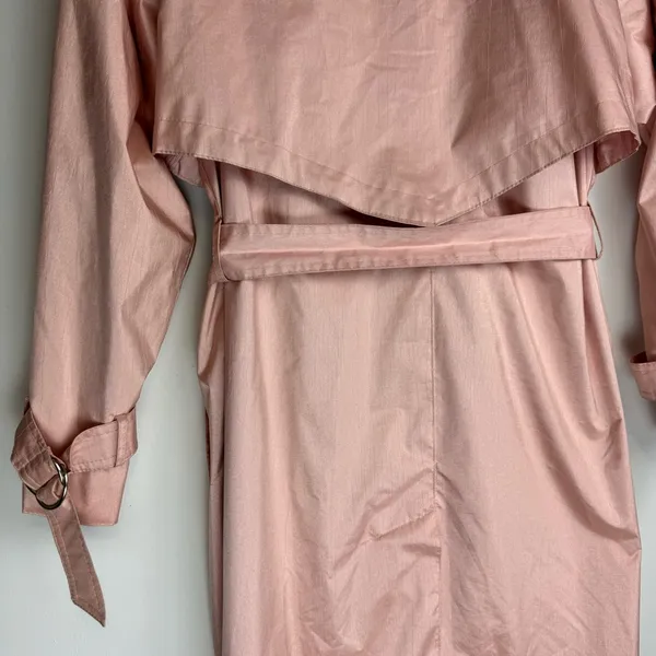 Vtg Saxton Hall Blush Pink Shimmer Trench Coat Jacket Sz 10 Belted Waist - Image 12